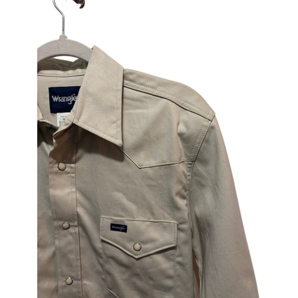 Vintage Wrangler Tan Brown Pearl Snap Work Shirt Heavy Canvas USA Mens Med NWOT - Picture 3 of 8